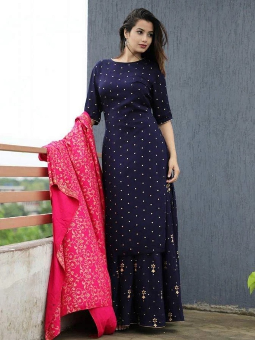 Indian Kurti with Plazzo pants/ Dupetta-3 piece  set ,Size (Extra LARGE)